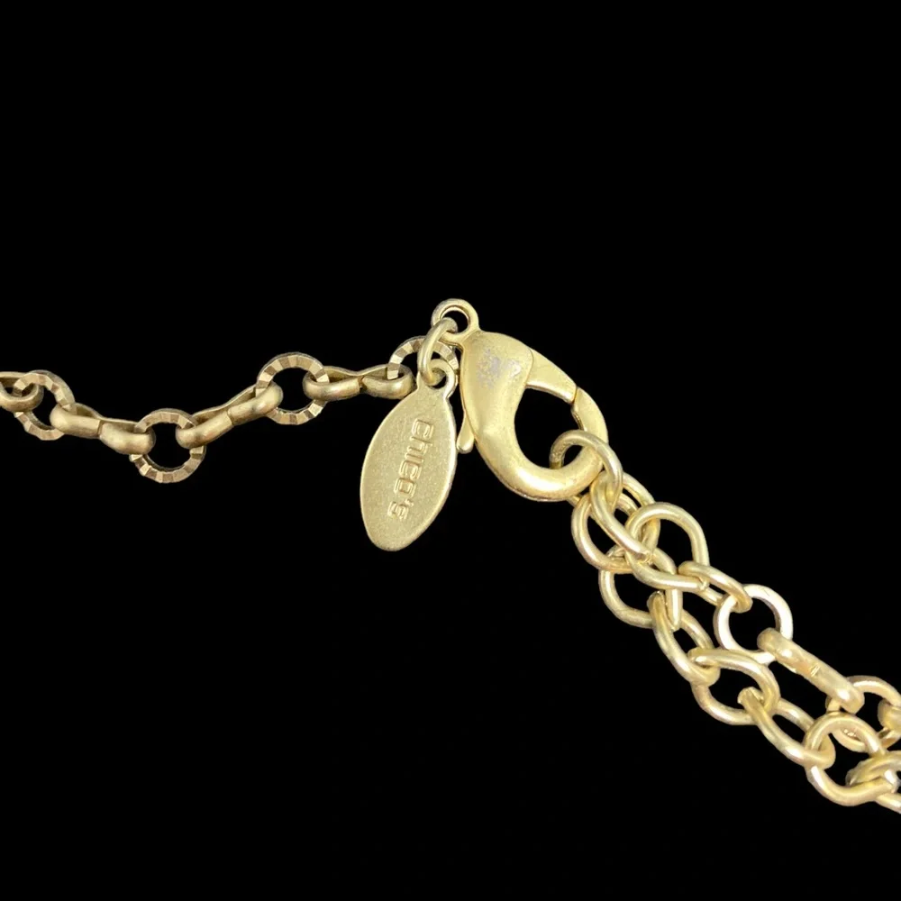 Chico's Gold Tone oval pendant Rhinestone long fringe necklace_4